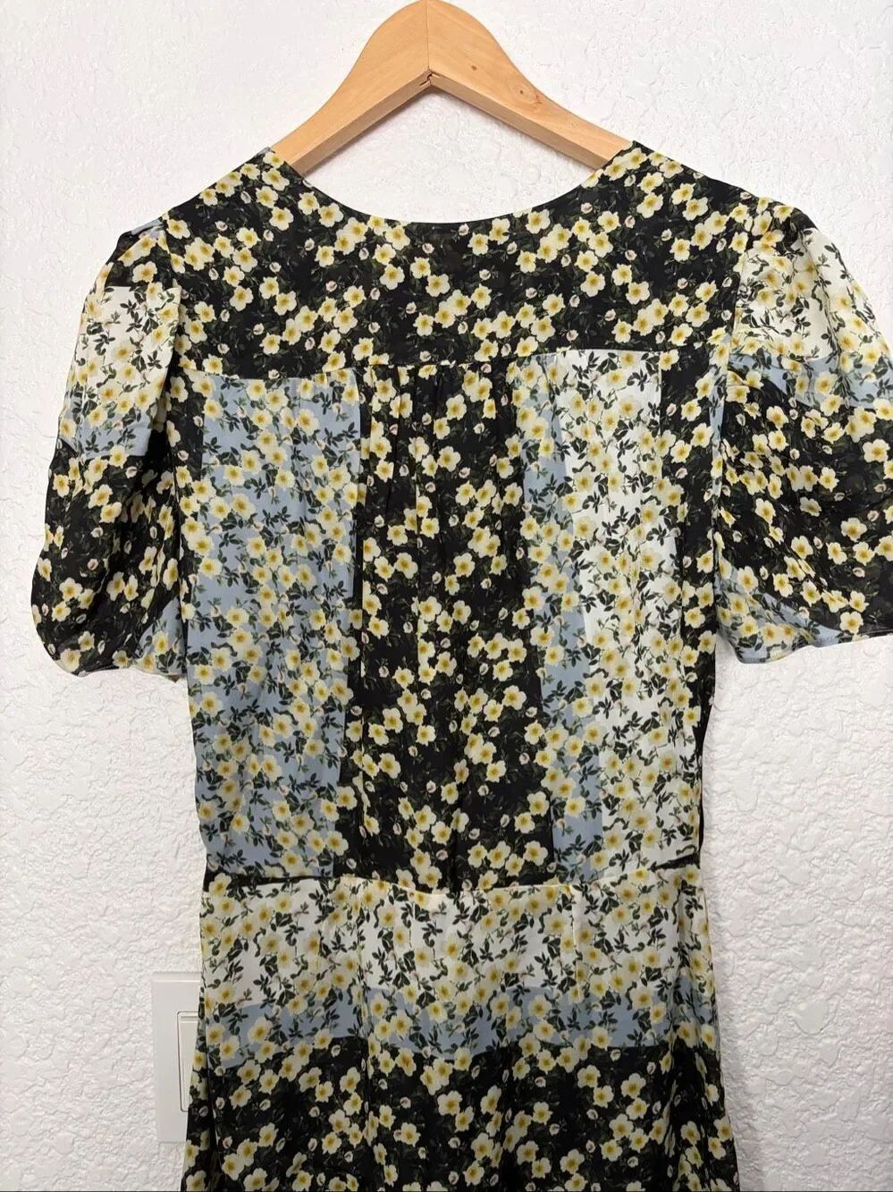 Parker Shelby Silk Floral Blossom Patchwork MIDI Dress Blue Multi Size 2 - Picture 8 of 12